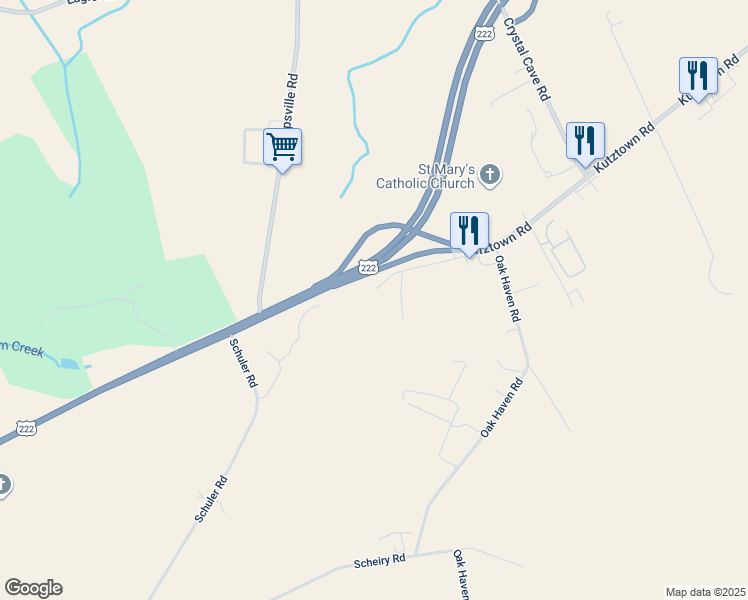 map of restaurants, bars, coffee shops, grocery stores, and more near 40 Lincoln Road in Kutztown