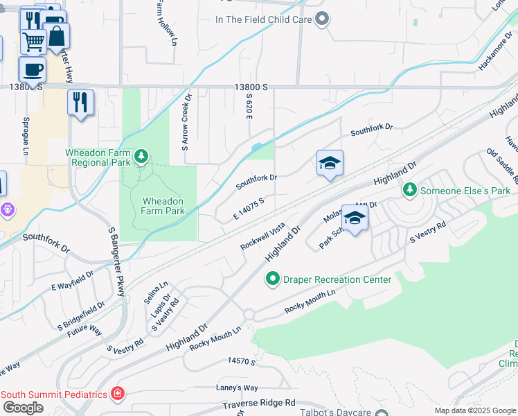map of restaurants, bars, coffee shops, grocery stores, and more near 598 Hollow Creek Road in Draper