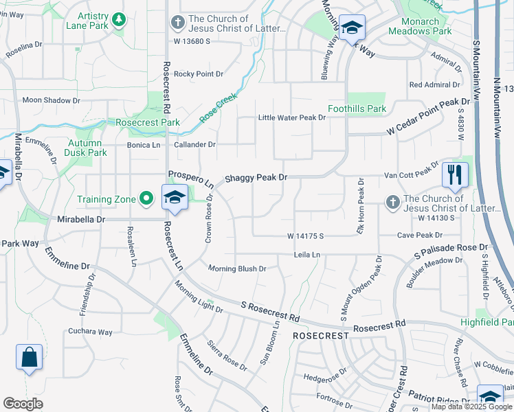 map of restaurants, bars, coffee shops, grocery stores, and more near 14097 Mill Canyon Peak Drive in Riverton