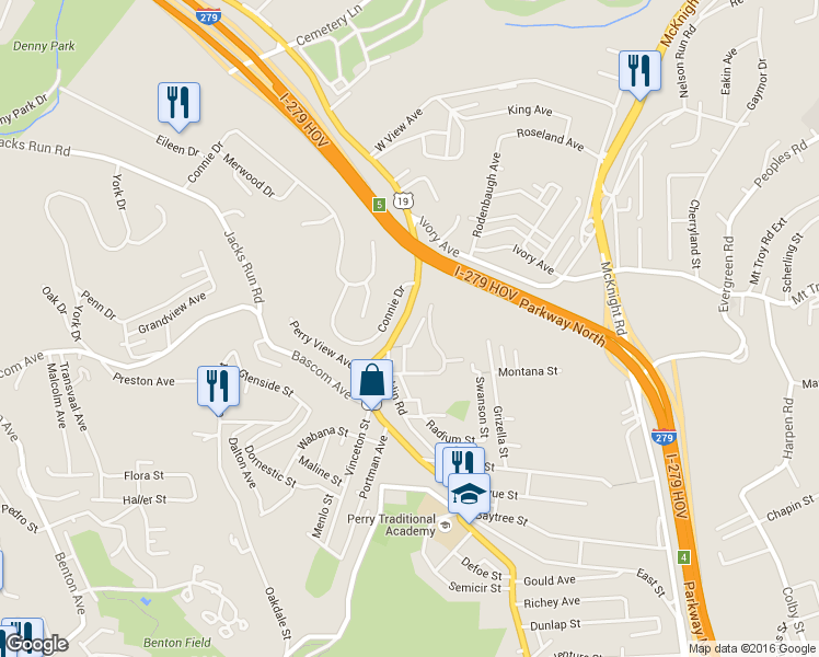 map of restaurants, bars, coffee shops, grocery stores, and more near 4238 Perrysville Avenue in Pittsburgh