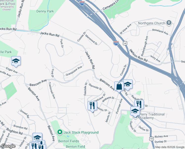 map of restaurants, bars, coffee shops, grocery stores, and more near 239 Bascom Avenue in Pittsburgh