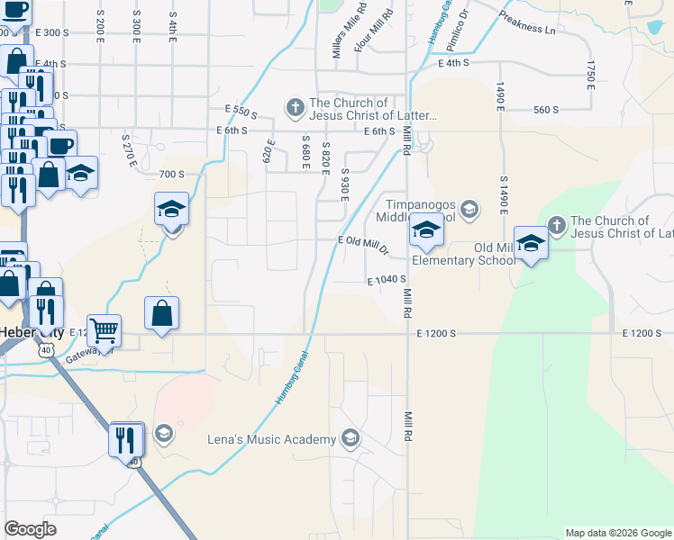 map of restaurants, bars, coffee shops, grocery stores, and more near 996 South 960 East in Heber City