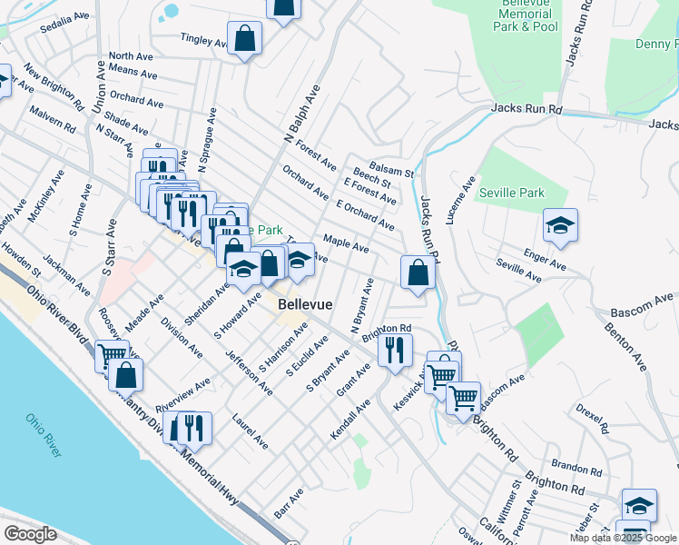 map of restaurants, bars, coffee shops, grocery stores, and more near 70 North Harrison Avenue in Pittsburgh