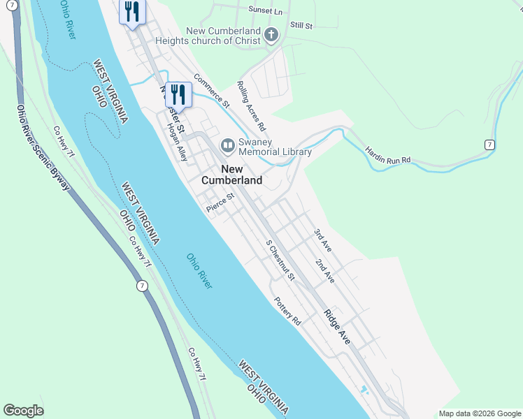 map of restaurants, bars, coffee shops, grocery stores, and more near 101-103 Morris St in New Cumberland