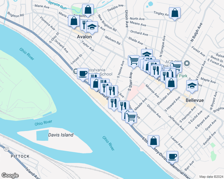 map of restaurants, bars, coffee shops, grocery stores, and more near 966 Jackman Avenue in Pittsburgh