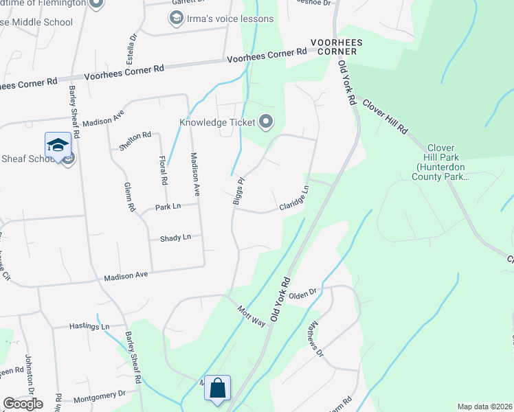 map of restaurants, bars, coffee shops, grocery stores, and more near 3 Claridge Lane in Flemington