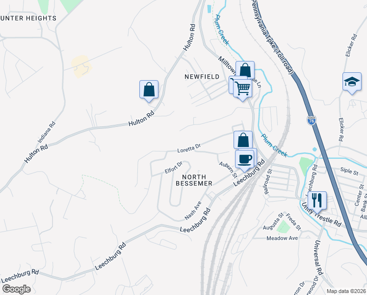 map of restaurants, bars, coffee shops, grocery stores, and more near 1637 Loretta Drive in Pittsburgh