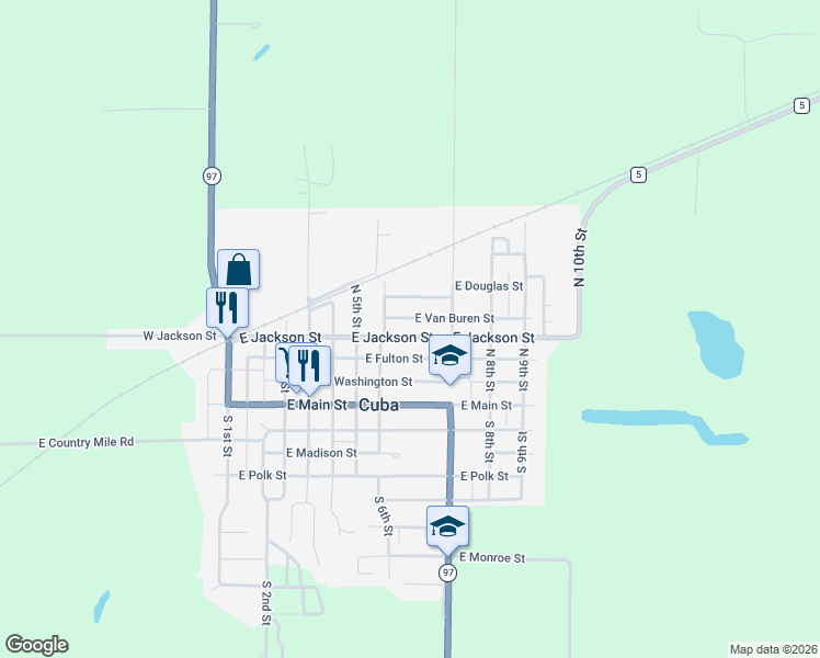 map of restaurants, bars, coffee shops, grocery stores, and more near 610-630 East Van Buren Street in Cuba