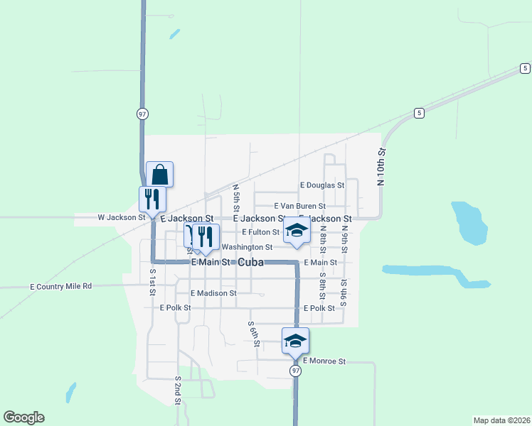 map of restaurants, bars, coffee shops, grocery stores, and more near 610-630 East Van Buren Street in Cuba