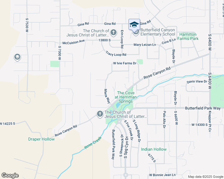 map of restaurants, bars, coffee shops, grocery stores, and more near 6968 Dusty Rose Circle in Herriman