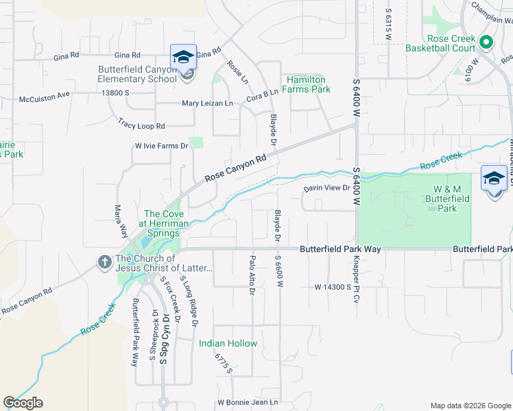 map of restaurants, bars, coffee shops, grocery stores, and more near 6656 West Brush Oak Drive in Herriman