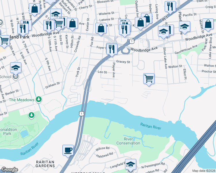 map of restaurants, bars, coffee shops, grocery stores, and more near 54 Kathleen Place in Edison