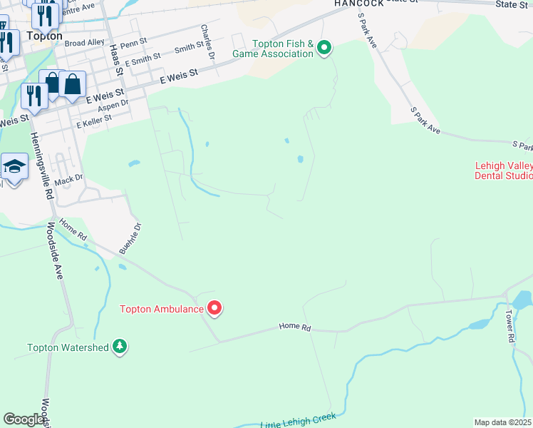 map of restaurants, bars, coffee shops, grocery stores, and more near 600 Locust Street in Mertztown