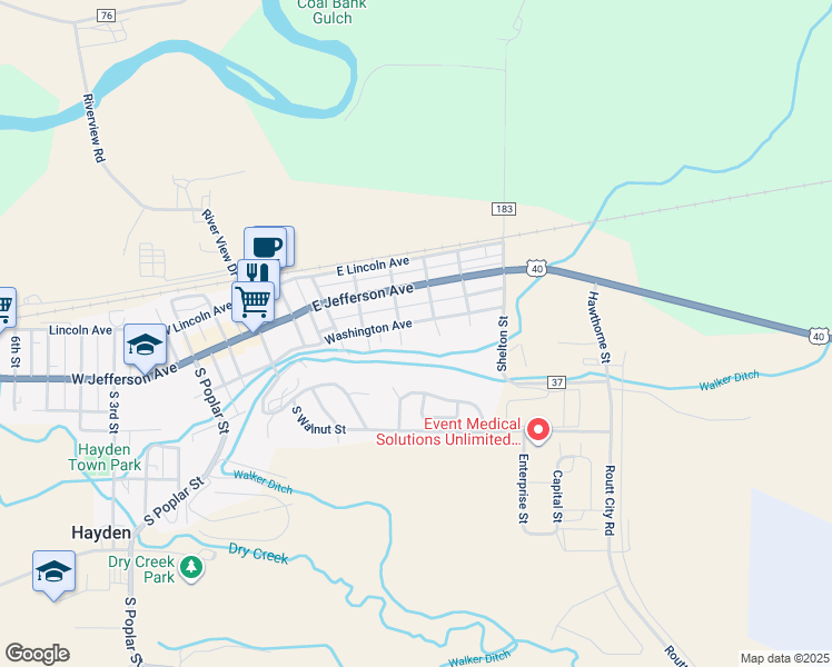 map of restaurants, bars, coffee shops, grocery stores, and more near 553 Washington Avenue in Hayden