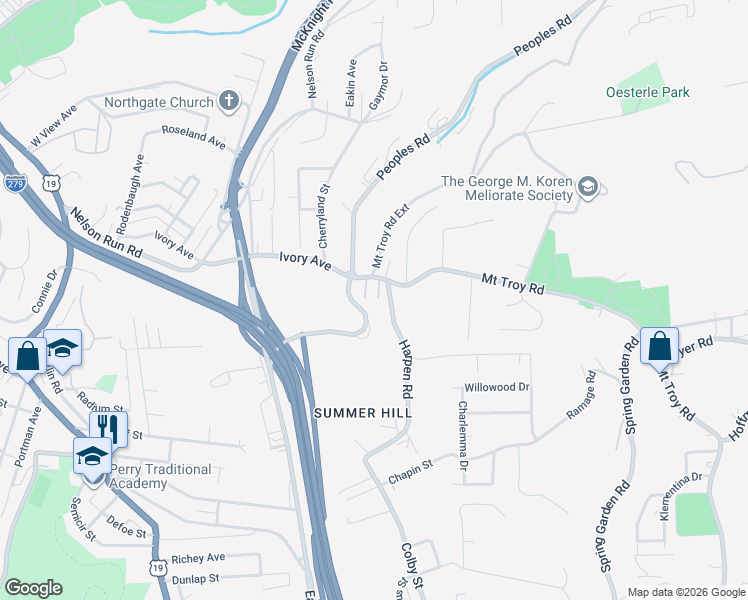 map of restaurants, bars, coffee shops, grocery stores, and more near 606 Ivory Avenue in Pittsburgh