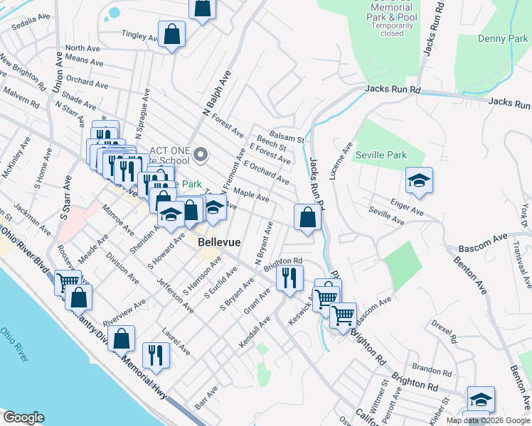 map of restaurants, bars, coffee shops, grocery stores, and more near 210 Teece Avenue in Pittsburgh