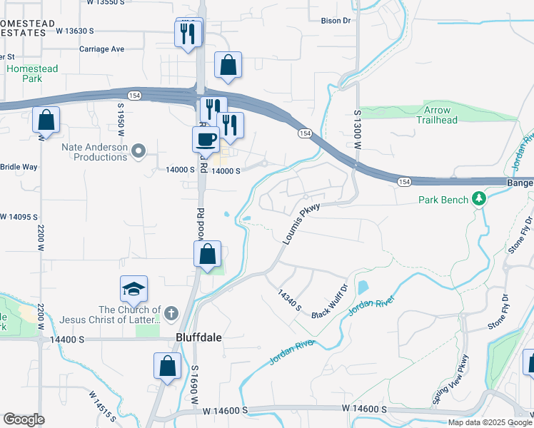 map of restaurants, bars, coffee shops, grocery stores, and more near 1533 West Napa Avenue in Riverton