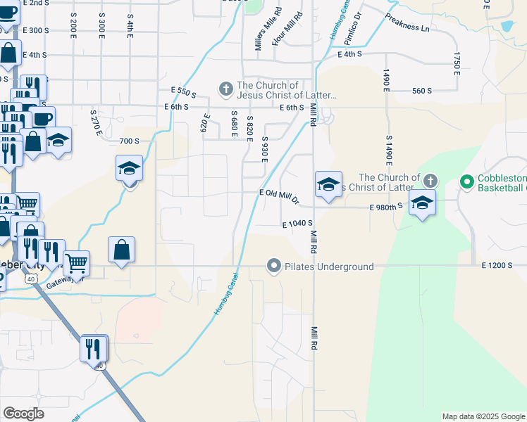 map of restaurants, bars, coffee shops, grocery stores, and more near 1334 South 960 East in Heber City