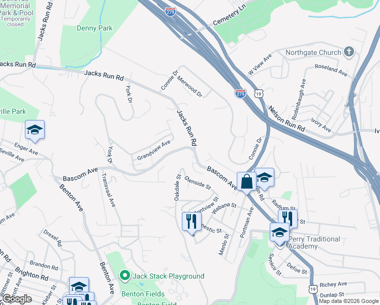 map of restaurants, bars, coffee shops, grocery stores, and more near 239 Bascom Ave in Pittsburgh