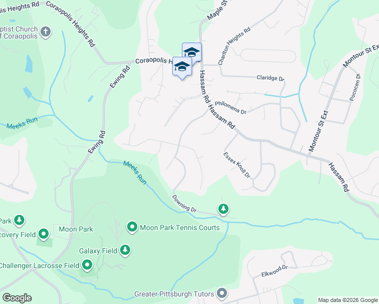 map of restaurants, bars, coffee shops, grocery stores, and more near 103 Parliament Drive in Coraopolis