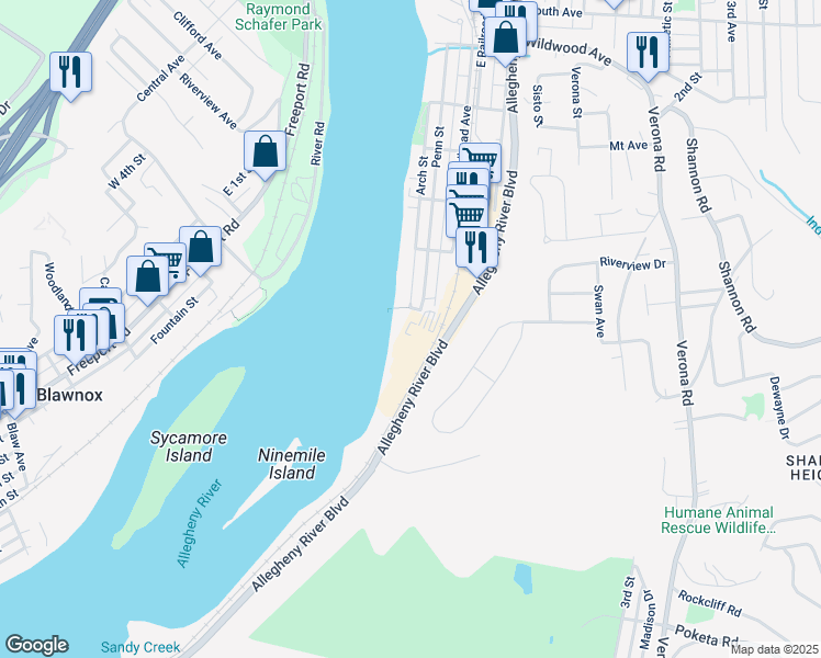 map of restaurants, bars, coffee shops, grocery stores, and more near 100 Arch Street in Verona