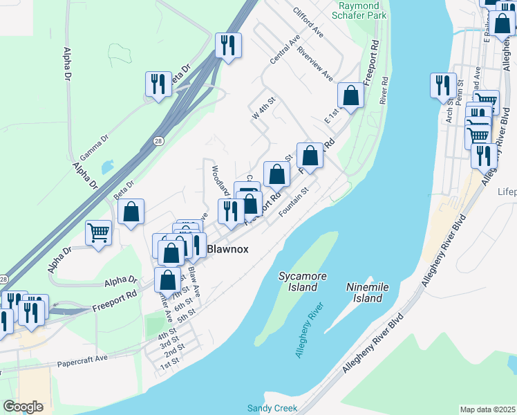 map of restaurants, bars, coffee shops, grocery stores, and more near 441 Freeport Road in Pittsburgh