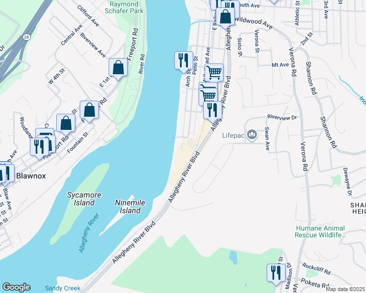 map of restaurants, bars, coffee shops, grocery stores, and more near 100 Arch Street in Verona