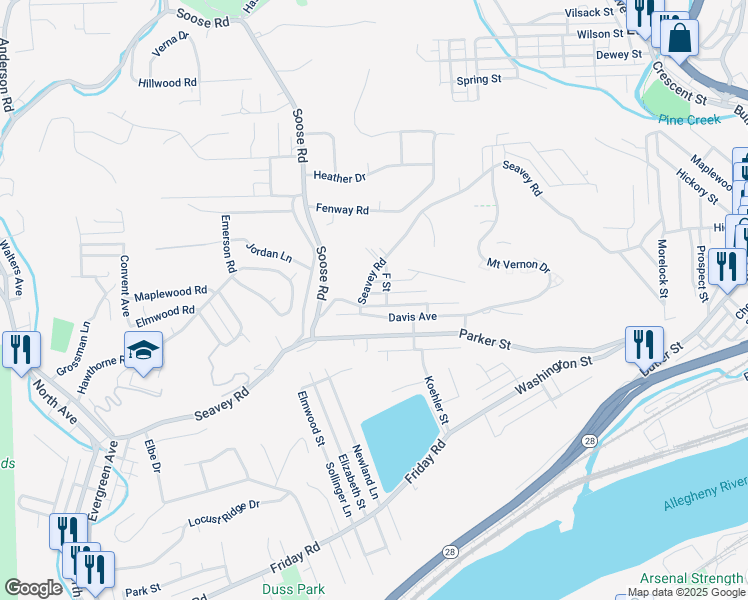map of restaurants, bars, coffee shops, grocery stores, and more near 411 Reetz Avenue in Pittsburgh