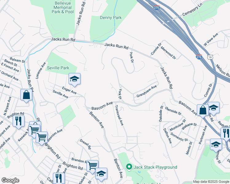 map of restaurants, bars, coffee shops, grocery stores, and more near 9 Oak Drive in Pittsburgh
