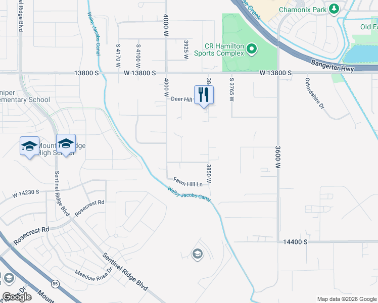 map of restaurants, bars, coffee shops, grocery stores, and more near 14087 Deer Orchard Cove in Riverton