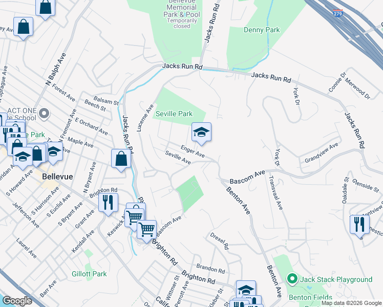 map of restaurants, bars, coffee shops, grocery stores, and more near 119 Enger Avenue in Pittsburgh