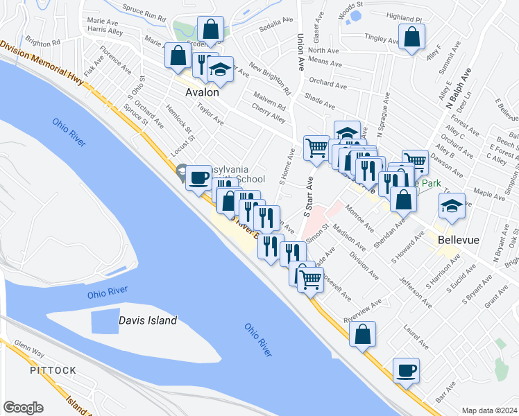 map of restaurants, bars, coffee shops, grocery stores, and more near 956 Jackman Avenue in Pittsburgh