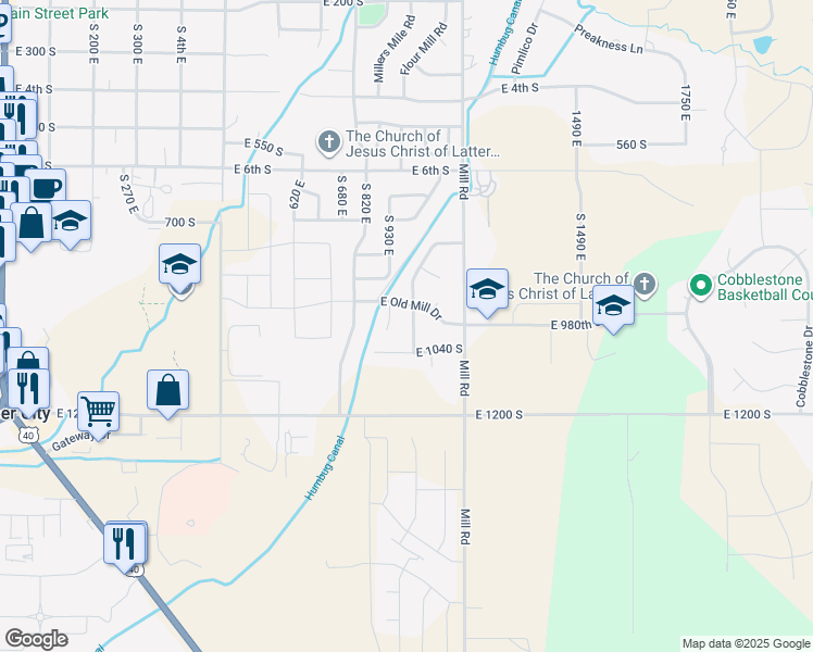 map of restaurants, bars, coffee shops, grocery stores, and more near 980 South 1050 East in Heber City