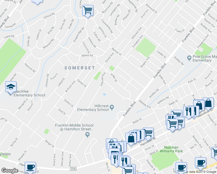 map of restaurants, bars, coffee shops, grocery stores, and more near 32 Holly Street in Franklin Township