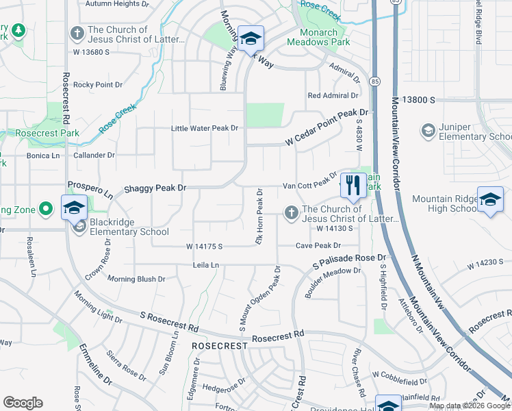 map of restaurants, bars, coffee shops, grocery stores, and more near 14080 Elk Horn Peak Drive in Riverton