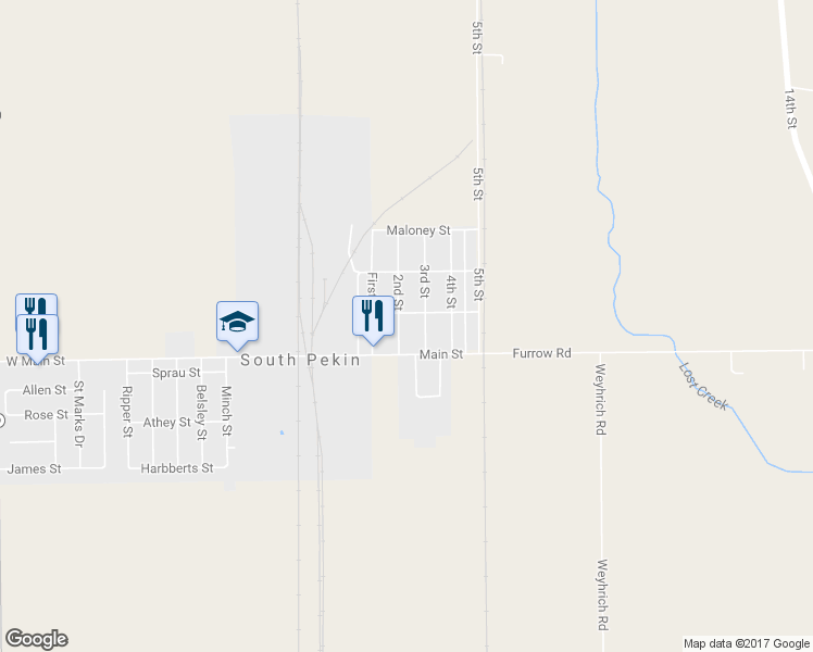 map of restaurants, bars, coffee shops, grocery stores, and more near 110 2nd Street in South Pekin