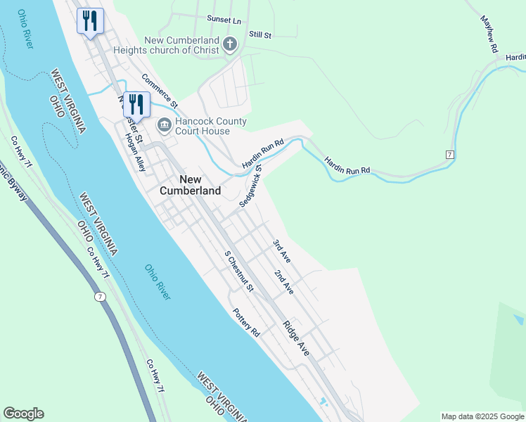 map of restaurants, bars, coffee shops, grocery stores, and more near 720 3rd Avenue in New Cumberland