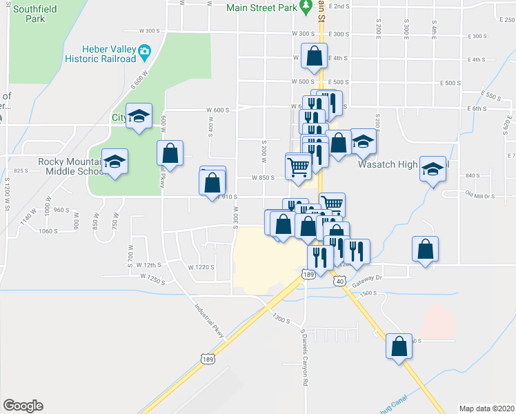 map of restaurants, bars, coffee shops, grocery stores, and more near 940 South 200 West in Heber City
