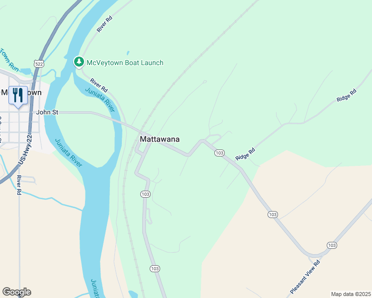 map of restaurants, bars, coffee shops, grocery stores, and more near 151 Pennsylvania 103 in McVeytown