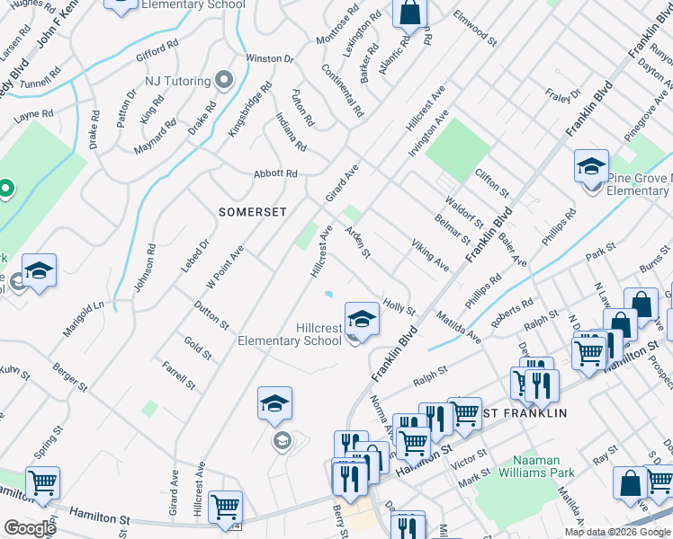 map of restaurants, bars, coffee shops, grocery stores, and more near 32 Holly Street in Franklin Township