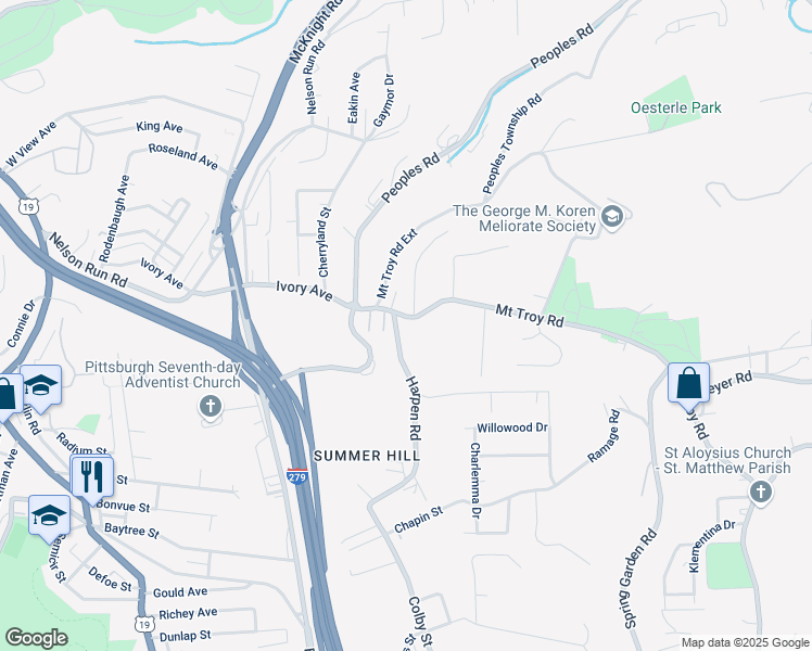 map of restaurants, bars, coffee shops, grocery stores, and more near 4310 Harpen Road in Pittsburgh