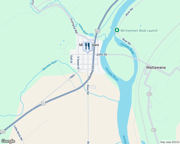 map of restaurants, bars, coffee shops, grocery stores, and more near 34 Market Street in McVeytown