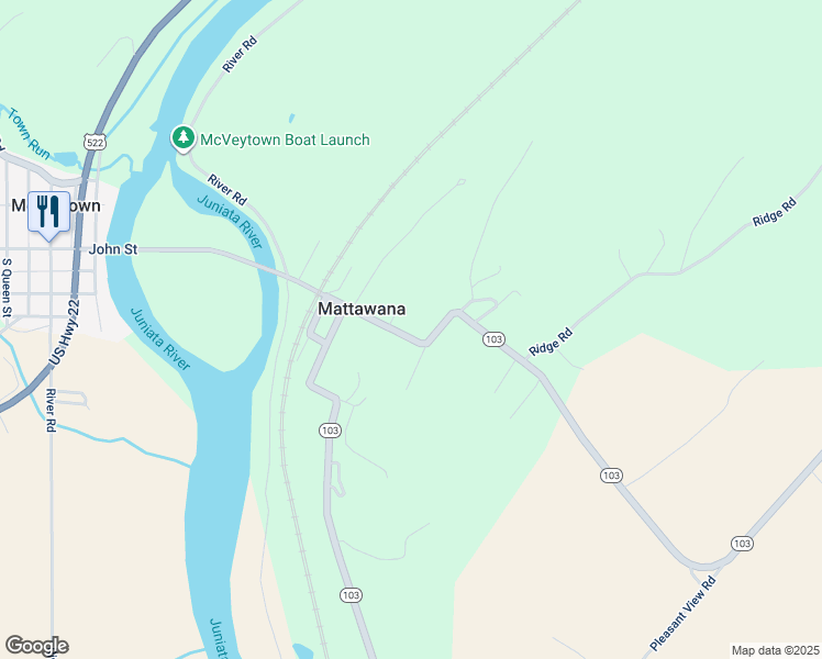 map of restaurants, bars, coffee shops, grocery stores, and more near 151 Pennsylvania 103 in McVeytown