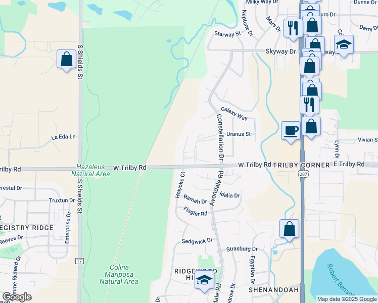 map of restaurants, bars, coffee shops, grocery stores, and more near 6508 Fossil Crest Drive in Fort Collins