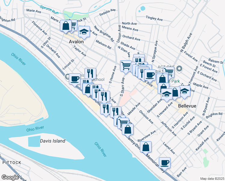 map of restaurants, bars, coffee shops, grocery stores, and more near 220 South Home Avenue in Pittsburgh