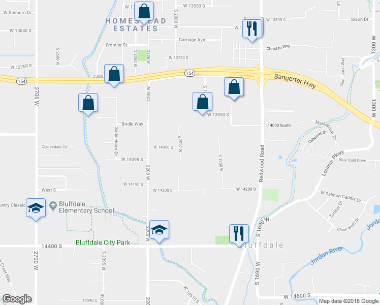 map of restaurants, bars, coffee shops, grocery stores, and more near 14057 South 2055 West in Bluffdale