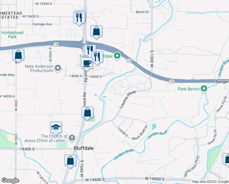 map of restaurants, bars, coffee shops, grocery stores, and more near 1522 West Napa Avenue in Bluffdale