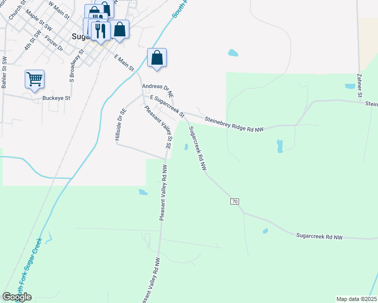 map of restaurants, bars, coffee shops, grocery stores, and more near 9055 Sugarcreek Road Northwest in Sugarcreek