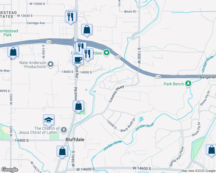 map of restaurants, bars, coffee shops, grocery stores, and more near 1522 West Napa Avenue in Bluffdale