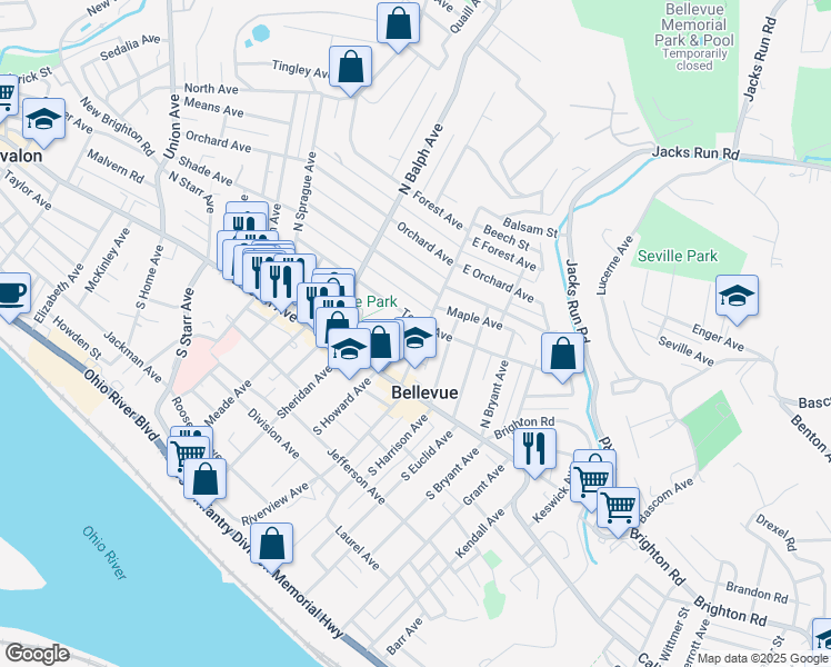 map of restaurants, bars, coffee shops, grocery stores, and more near 53 North Fremont Avenue in Pittsburgh